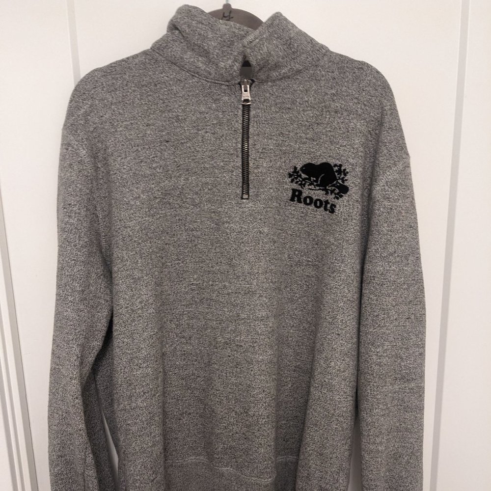 Roots Heather Grey Quarter Zip Sweater Men's Large Fleece